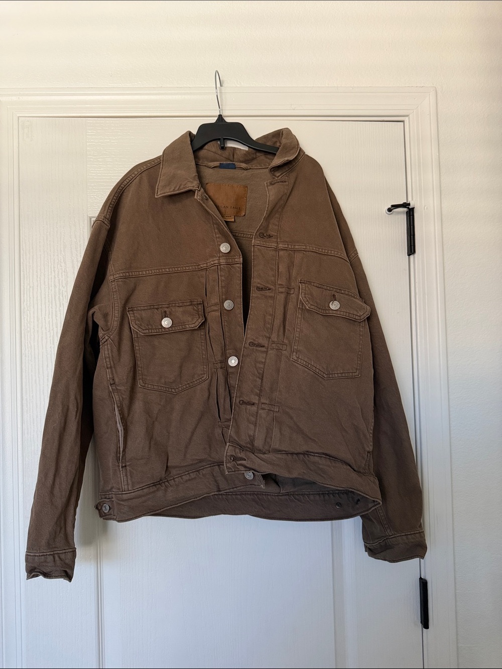 American Eagle Oversized Relaxed Fit Denim Trucker Jacket in Brown